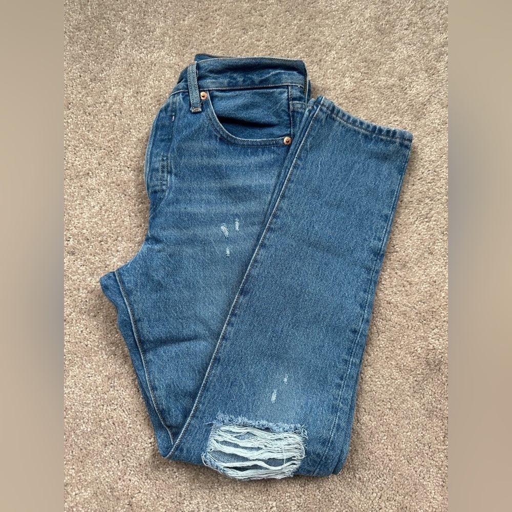 Levi's Distressed Blue Straight Leg Jeans - Picture 2 of 5